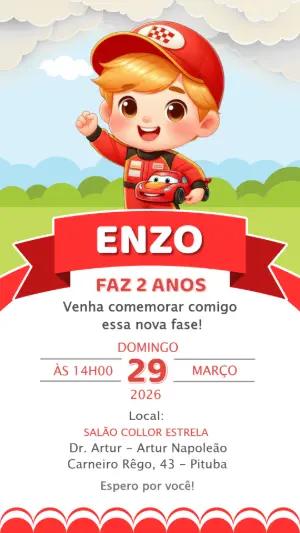 Convite Digital Aniversário Infantil Tema Carros Editável