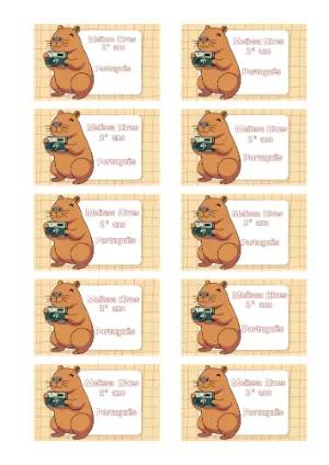 Etiqueta Escolar Capivara Fotógrafa Modelo Editável