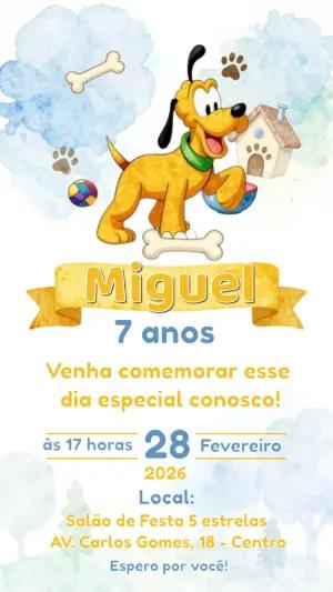 Convite de Aniversário Infantil Tema Pluto para Editar Online