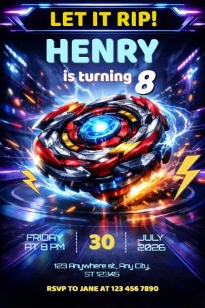 Action-Packed Spinning Top Birthday Invitation Template
