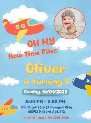 Cute Airplane Birthday Invitation Editable Template