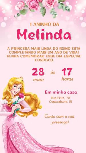 Convite Digital Editável Aniversário Princesa Aurora Rosa