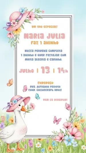 Convite Aniversário Ganso no Jardim para Editar Online