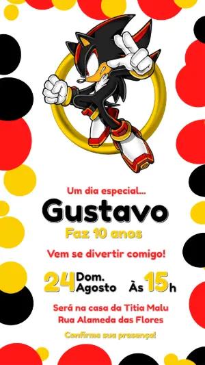 Convite de Aniversário Shadow the Hedgehog Editável para Enviar