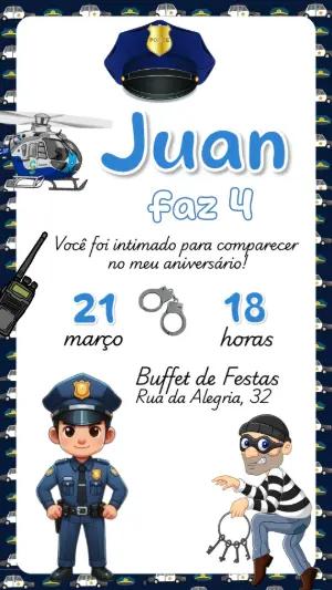 Convite Aniversário Policial com Desenhos para Editar Online