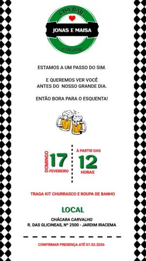 Convite Chá Bar Estilo Cerveja Verde e Preto para Editar