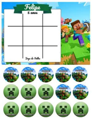 Lembrancinha Jogo da Velha Minecraft Editável para Aniversário