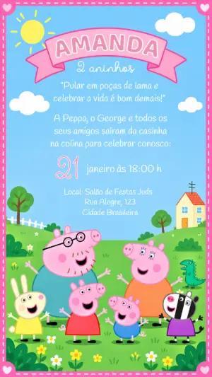 Convite de Aniversário Peppa Pig para Editar Online