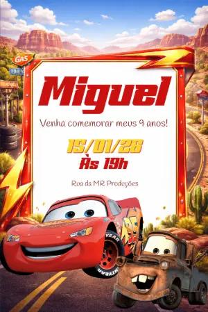 Convite de Aniversário Carros Disney para Editar Online
