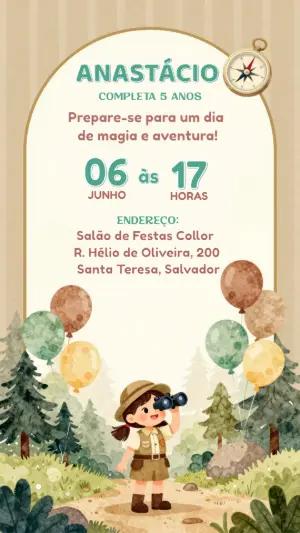 Convite Digital Aniversário Infantil Tema Aventura Aquarela