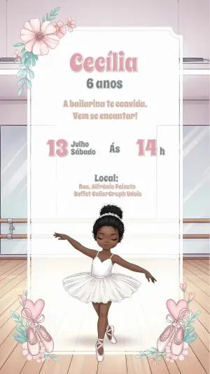 Convite de Aniversário Bailarina Negra para Editar Online