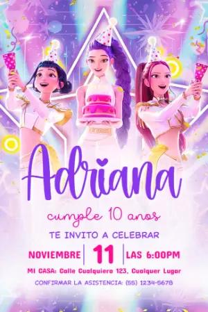 Invitación de Cumpleaños Las Guerreras K-Pop Editable