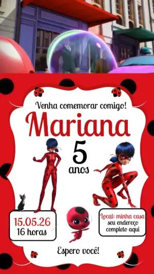 Convite Animado Miraculous Ladybug para Aniversário Infantil