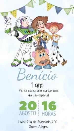 Convite de Aniversário Toy Story Aquarela para Editar Online