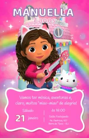 Convite de Aniversário A Casa Mágica da Gabby Rosa Editável