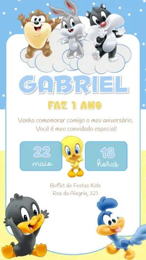 Convite Aniversário Baby Looney Tunes para Editar Online