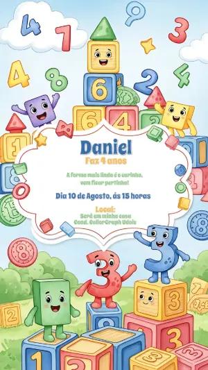 Convite de Aniversário Números e Formas para Editar Online