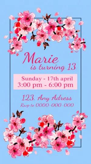 Editable Birthday Invitation with Pink Cherry Blossoms