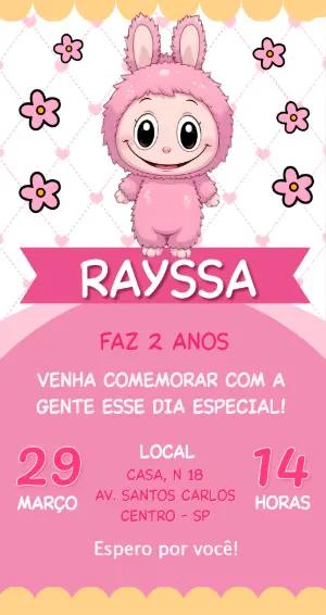 Convite de Aniversário Monstrinho Rosa Fofo para Editar Online