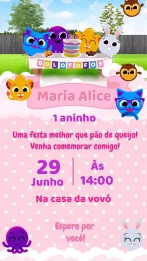 Convite Animado Aniversário Bolofofos para Editar Online
