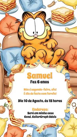 Convite de Aniversário Garfield para Editar Online