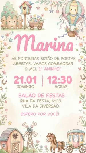 Convite de Aniversário Cavalo Encantado Aquarela para Editar