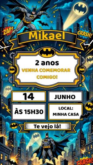 Convite de Aniversário Batman Estilo Quadrinhos Modelo Editável