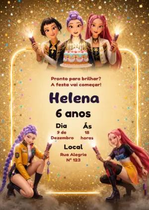 Convite de Aniversário Guerreiras K-pop Editável