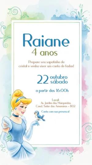 Convite de Aniversário Cinderela Princesa para Editar Online
