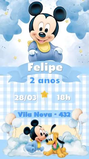 Convite Digital Mickey Baby Aniversário Fofo para Editar