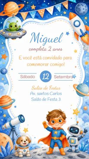 Convite Aniversário Super-Herói no Espaço Editável