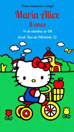 Convite Aniversário Hello Kitty para Editar Online