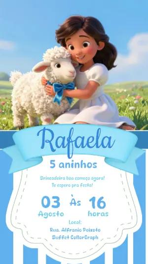Convite Digital Aniversário Ovelhinha Azul Editável
