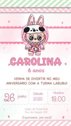 Convite de Aniversário Labubu Rosa para Editar Online