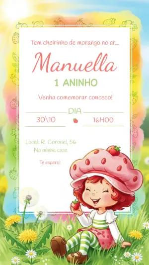 Convite de Aniversário Moranguinho para Editar Online