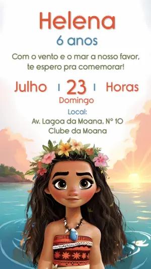 Convite Aniversário Moana para Editar Online