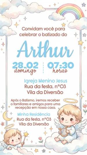 Convite de Batizado Menino Anjinho Aquarela para Editar