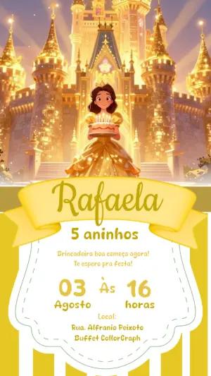 Convite Aniversário Princesa e Castelo Dourado para Editar