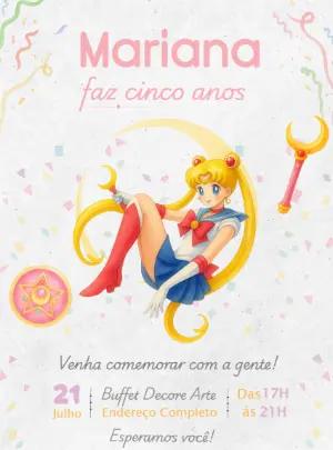 Convite de Aniversário Sailor Moon Aquarela para Editar
