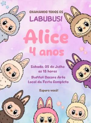 Convite de Aniversário Labubu para Editar Online e Imprimir
