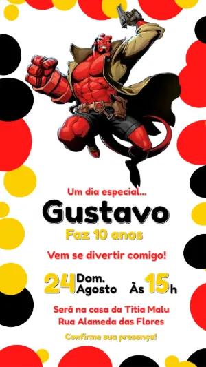 Modelo de Convite Hellboy para Aniversário Infantil Editável