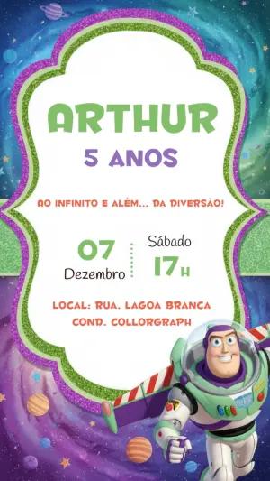Convite de Aniversário Buzz Lightyear no Espaço para Editar