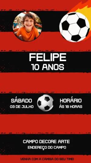 Convite Animado Aniversário Futebol com Foto para Editar Online