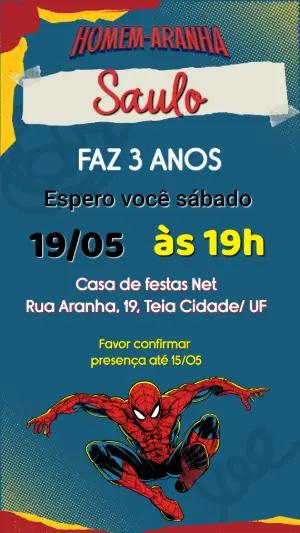 Convite de Aniversário Homem-Aranha para Editar Online