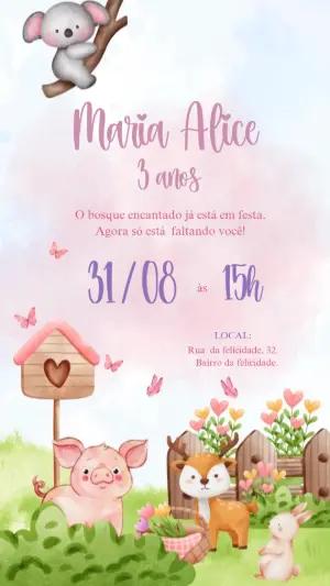 Convite Animado Aniversário Bosque Encantado para Editar Online