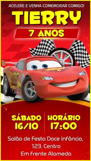 Convite Aniversário Carros McQueen para Editar Online