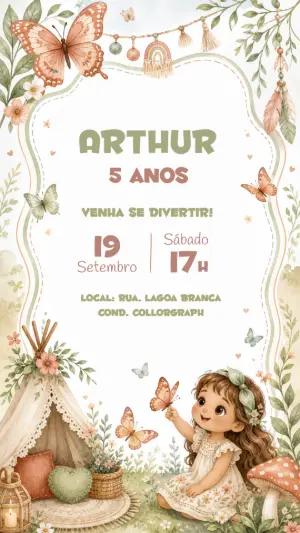 Convite de Aniversário Fada do Bosque Editável