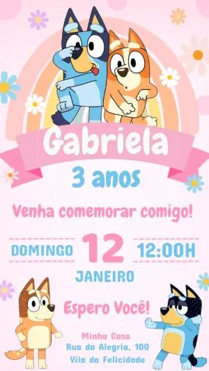 Convite de Aniversário Bluey e Bingo | Modelo Digital Editável
