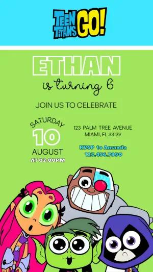 Teen Titans Go! Birthday Invitation - Editable Digital Template