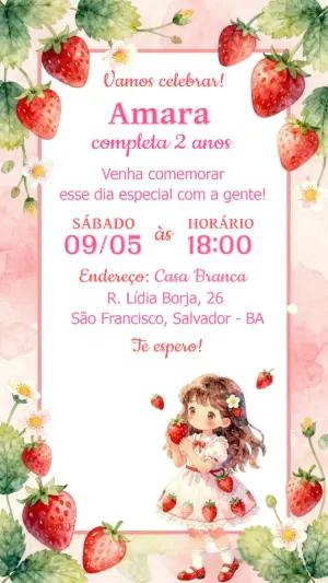 Convite de Aniversário Moranguinho Aquarela para Editar